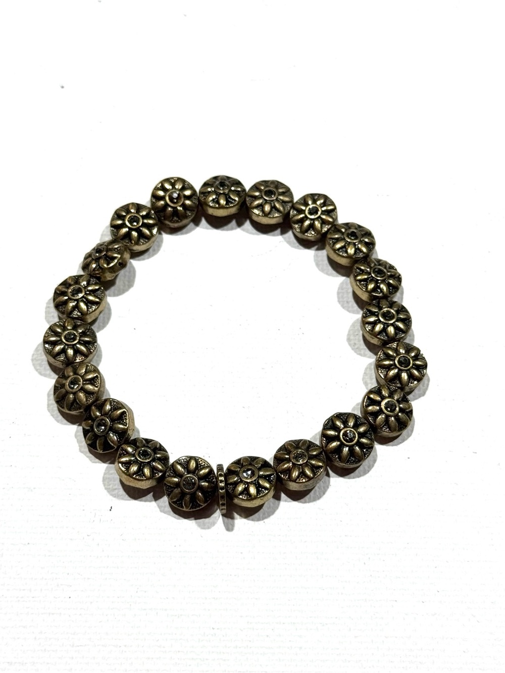 Marlyn Schiff Gold Tone Floral Beaded Stretch Bracelet